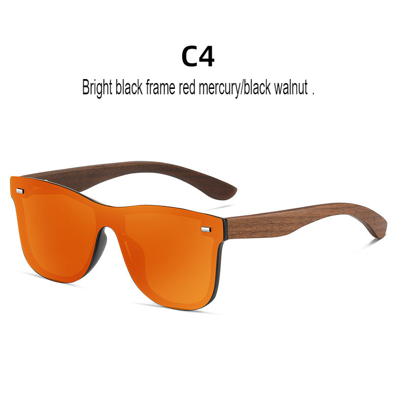 New Trendy Polarized Sunglasses Bamboo Wooden Temples Women's Sunglasses Wooden Glasses One-piece Sunglasses