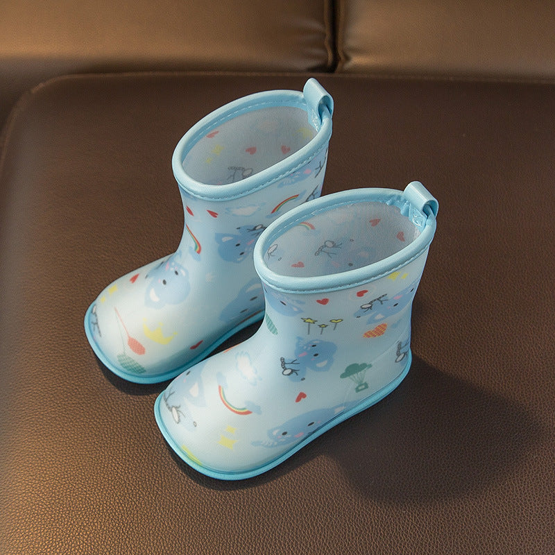 Baby rain boots summer boys printed lightweight waterproof toddler wear-resistant cute mid-tube water shoes girls and children rain gear