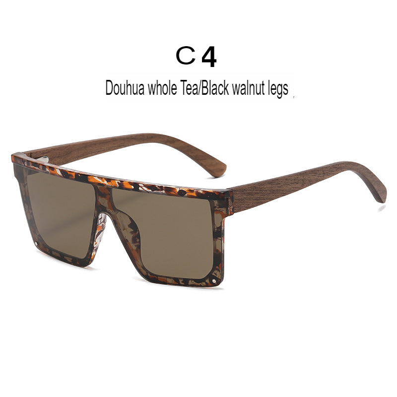 New Trendy Bamboo Wood Glasses Light Sunglasses Retro Fashion Large Frame Sunshade Anti-Uv Bamboo Wood Leg Sunglasses