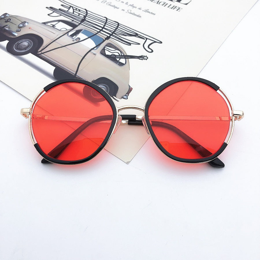 New round frame versatile trendy children's sunglasses fashion style glasses semi-metal frame sunglasses.