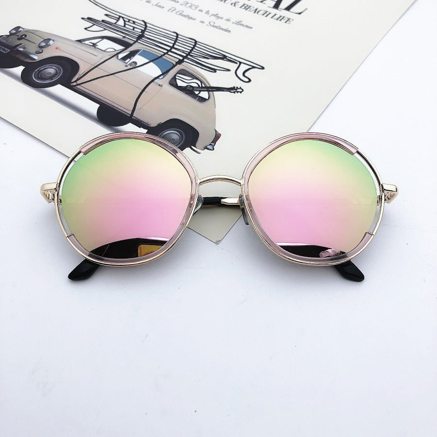 New round frame versatile trendy children's sunglasses fashion style glasses semi-metal frame sunglasses.