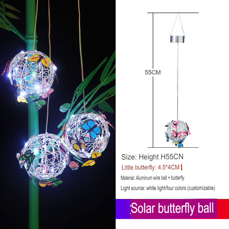 New Led Solar Hanging Tree Ball Simulation Butterfly Ball Chandelier Outdoor Courtyard Garden Light Decorative Aluminum