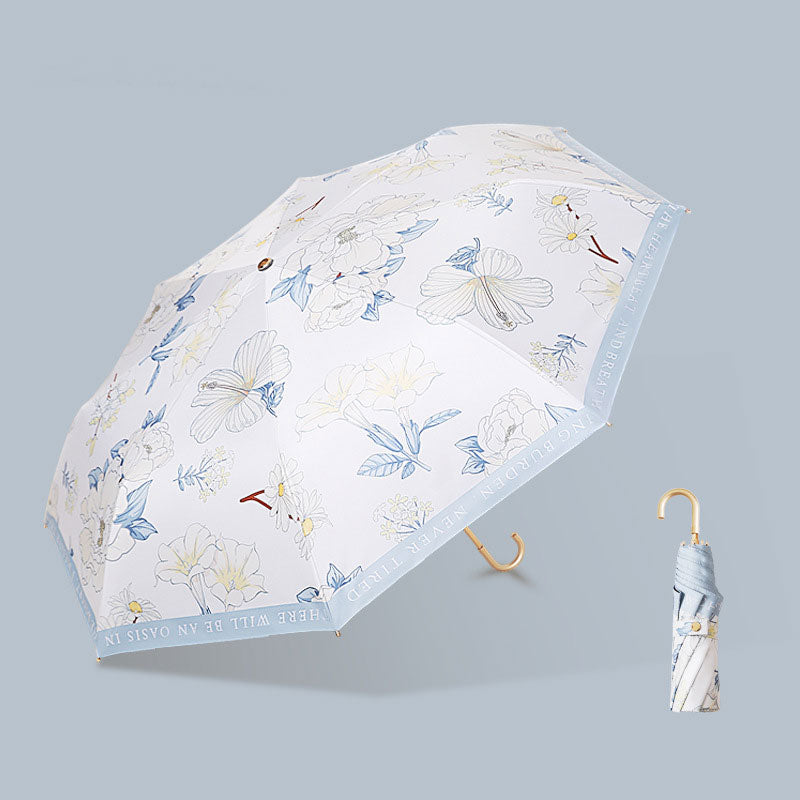 Golden Hook Umbrella French Retro Golden Hook Rain or Shine Folding Umbrella Sun Protection UV Protection Sunshade Umbrella