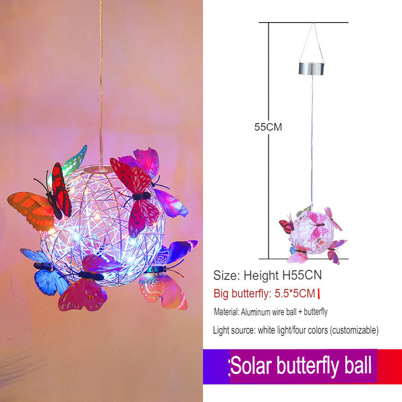 New Led Solar Hanging Tree Ball Simulation Butterfly Ball Chandelier Outdoor Courtyard Garden Light Decorative Aluminum