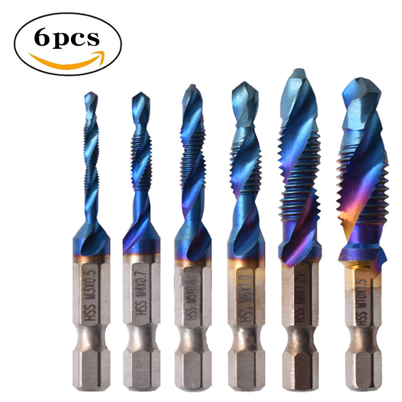 Blue machine spiral tap high speed steel drilling and tapping integrated tap drilling tool hexagonal handle twist drill bit