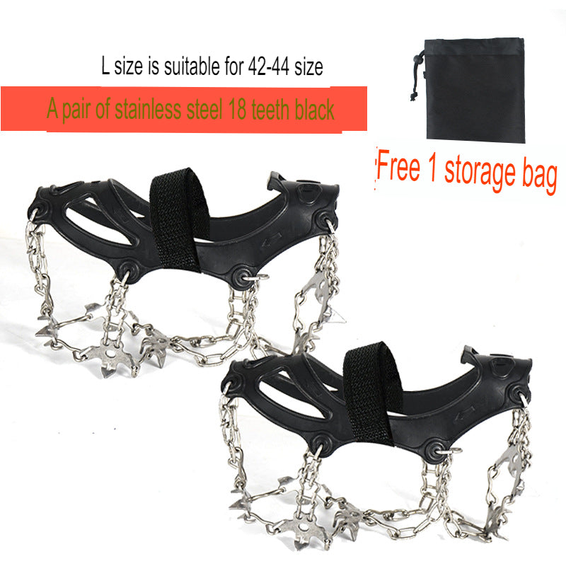 Outdoor 18-Tooth 430 Stainless Steel Crampons Welded Snow Hiking Mountaineering Spiked Climbing 18-Tooth Ice Anti-Slip Shoe Covers