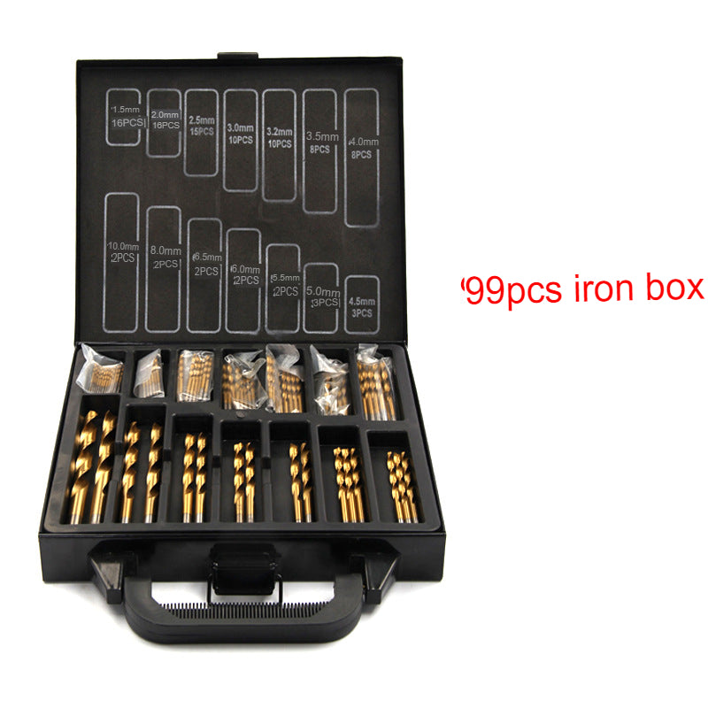 99 piece titanium plated straight shank twist drill bit set high speed steel round shank punch drill bit