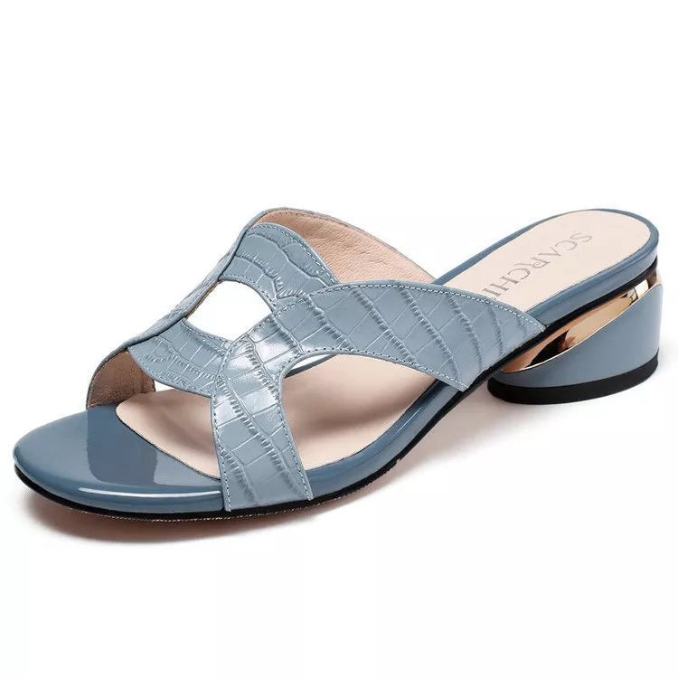 Women Summer Slippers Rhinestone Low-Heeled Comfort Lady Sandals - WSD50222