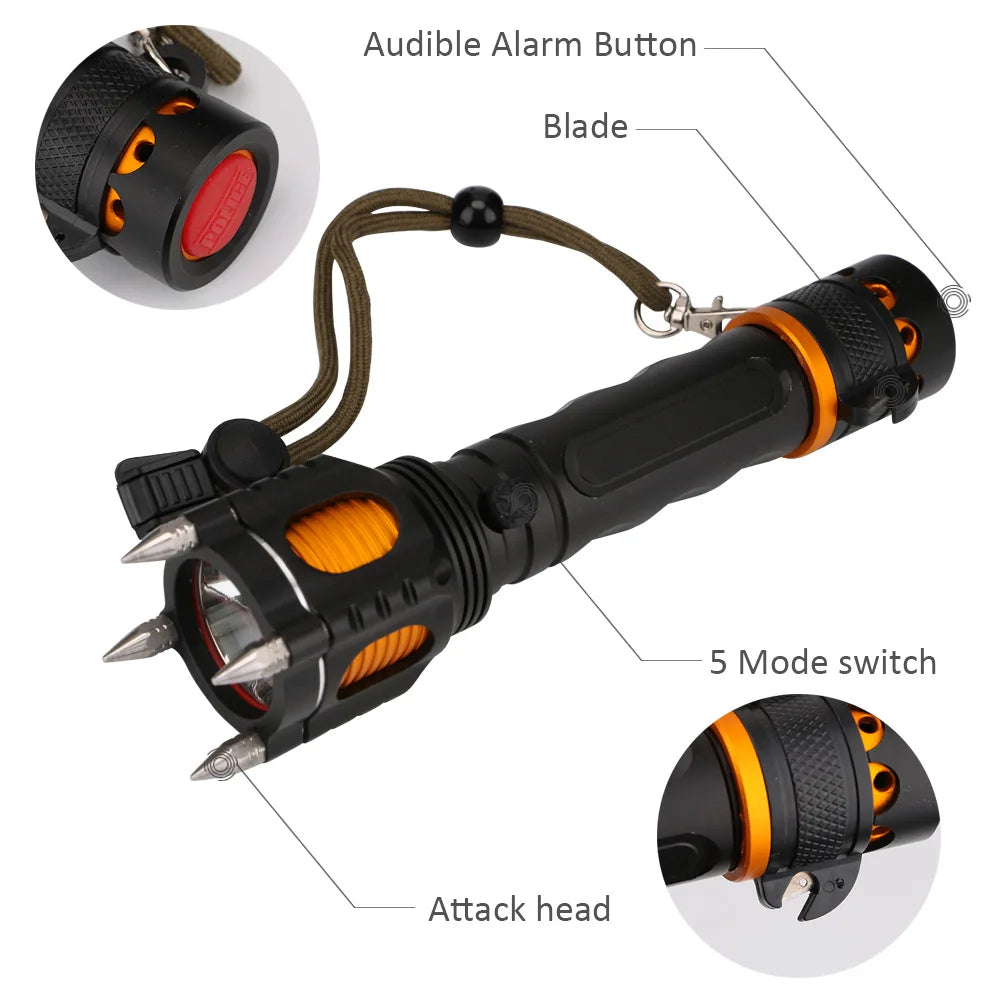 Genuine L2 XML T6LED rechargeable bright flashlight for self-defense, wolf security, home patrol and outdoor use