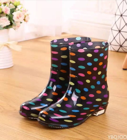 Women Print Rain Boots Waterproof Non Slip Anti Skip PVC Water Rainboots Mid-Calf Boots - WRB50149