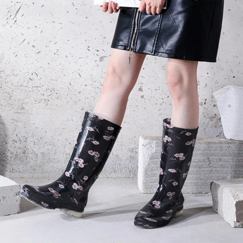 Women's Floral Print Rain Boots Waterproof Work Garden Water Non-slip Rubber Boot - WRB50144