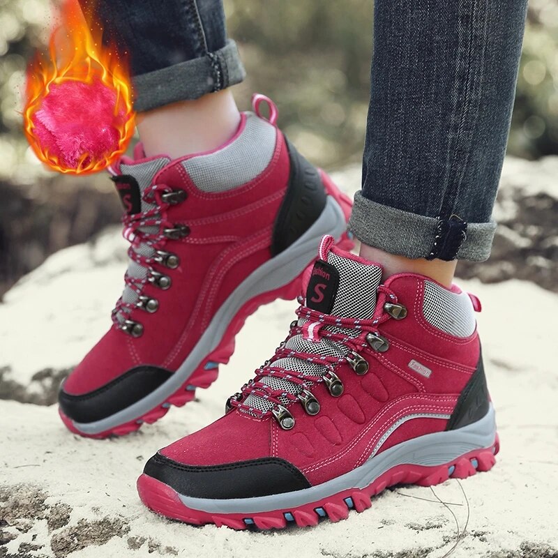 Women High Quality Plush Winter Hiking Shoes Outdoor High Top Warm Camping Casual Sneakers - WHS50189