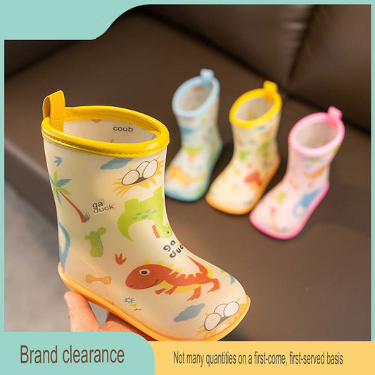 Baby rain boots summer boys printed lightweight waterproof toddler wear-resistant cute mid-tube water shoes girls and children rain gear