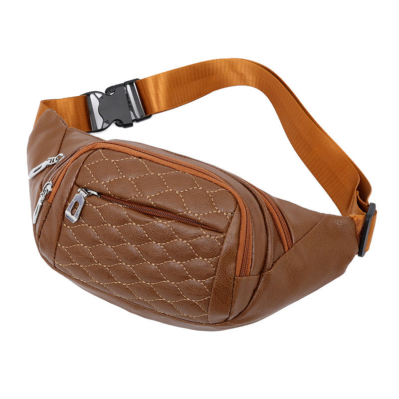 PU rhombus plaid women's casual cross-body chest bag for men outdoor travel sports waist bag large capacity mobile phone bag